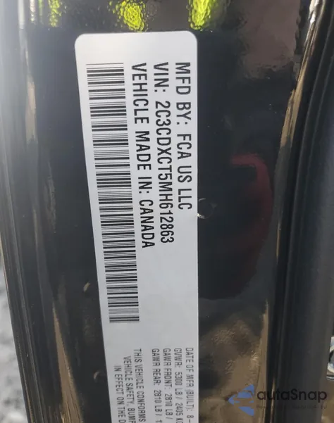 2021 Dodge Charger R/T z USA, uszkodzony, nr VIN 2C3CDXCT5MH612863